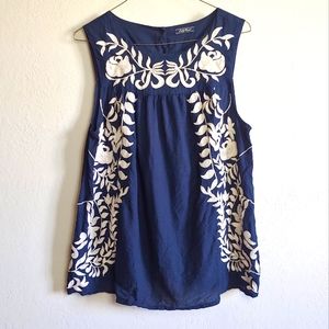 Lucky Brand blue embroidered floral tank
